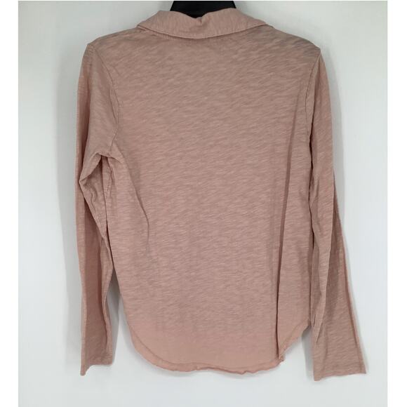 Mododoc Womens XS Pink Peach Slub Jersey Easy Polo Tee Shirt Long Sleeve MM35-7 - Picture 8 of 11